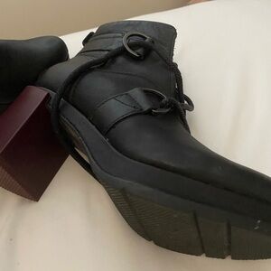 Sorel Black Chunky Heel Ankle Boot with Lace Detail